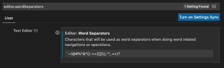vs code word seperators dollar sign removed